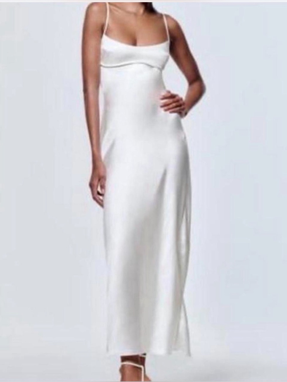 Zara White Satin Maxi Slip Dress